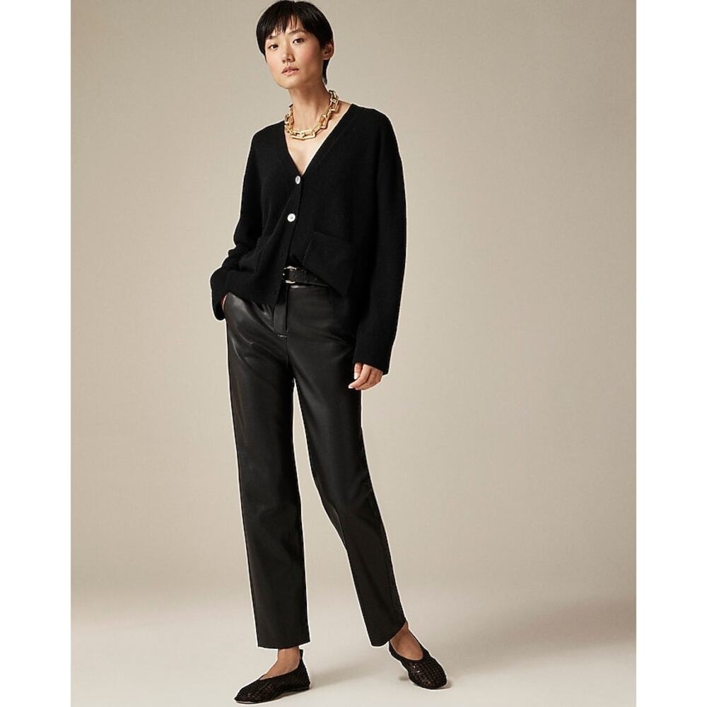 J. Crew Kate Pant Faux Leather Straight Leg Black 2 Trouser Bottom Soft Preppy - Picture 1 of 6